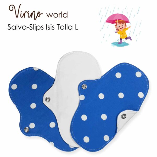 Salva Slip Talla L reutilizable de tela Tables Topos Azul Impermeable