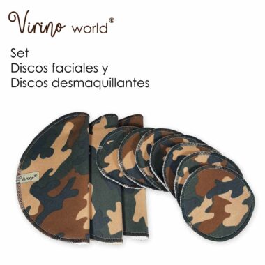 Set Discos Manoplas demaquillantes Virino world algodon Camuflage