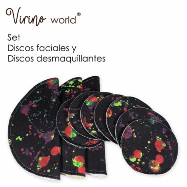 Set Discos Manoplas demaquillantes Virino world algodon Neon